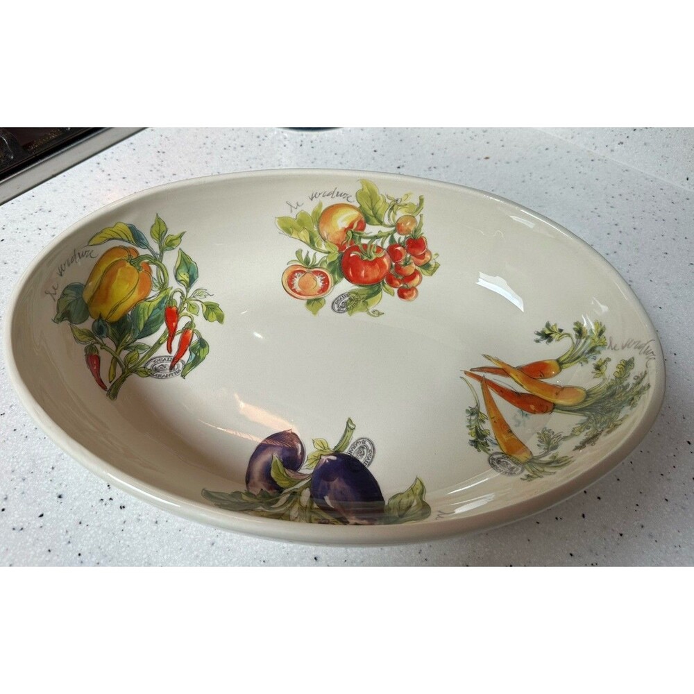 VGC EFFETTI Italy Large Oval Serving Bowl Vegetable Design Handmade In Italy